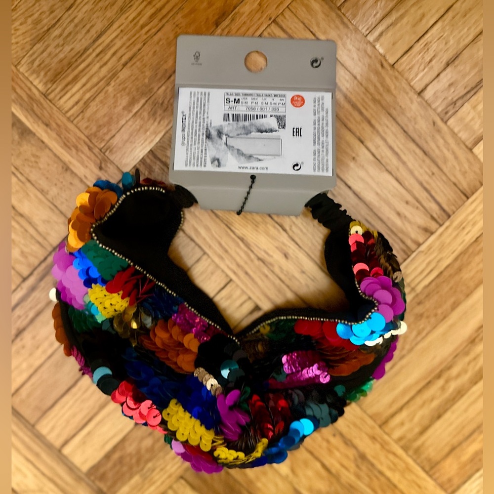 NWT Zara Collection sequin turban headband rainbow multicolor headwrap knot boho - Picture 5 of 5